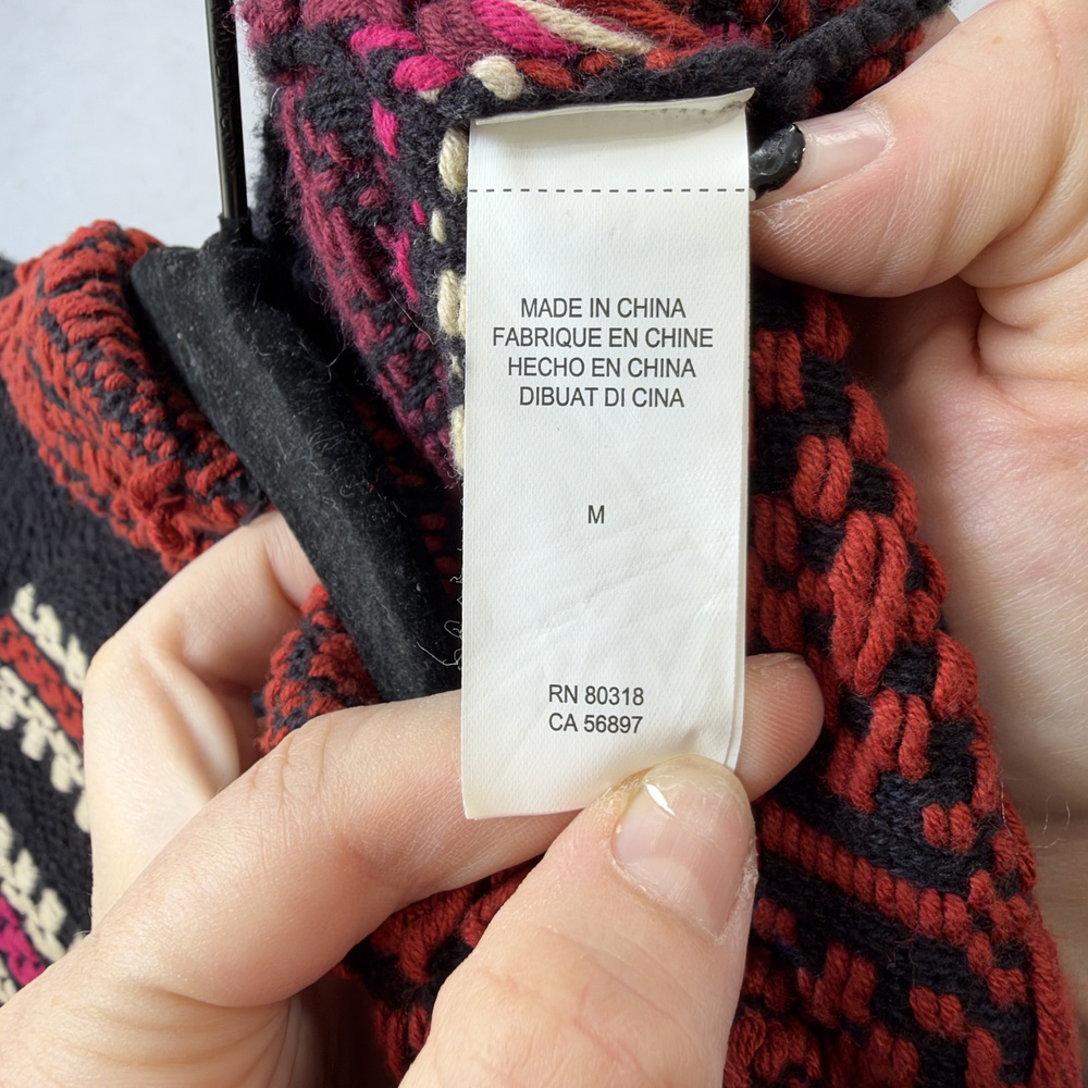 Lucky Brand Cardigan Sweater Womens Medium Black Red Boho Open Knit Pockets - Picture 3 of 12